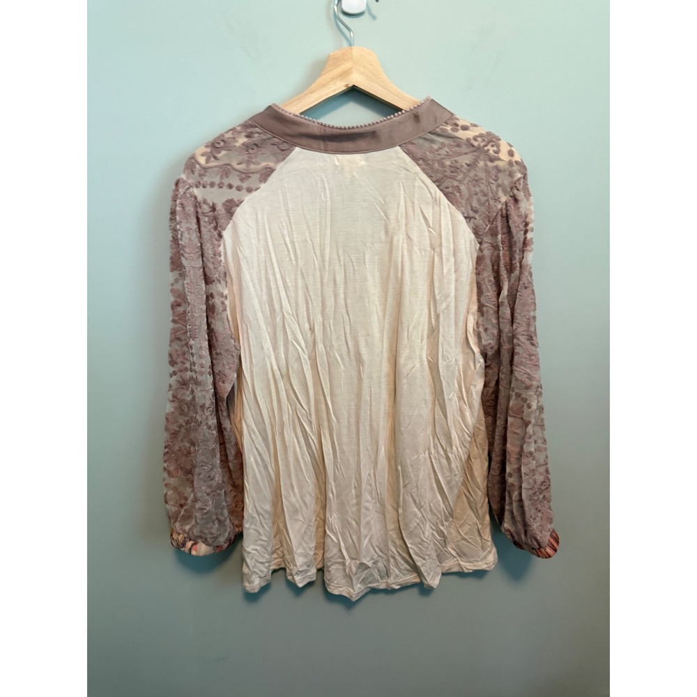 Anthropologie TINY Mauve Floral Lace Peasant Blouse XL Boho Romantic Top - Picture 3 of 3